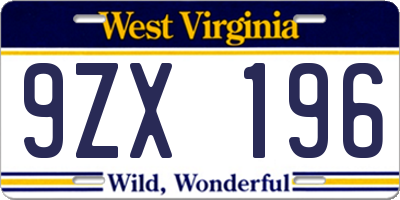 WV license plate 9ZX196
