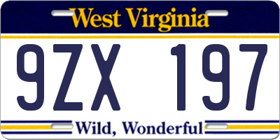 WV license plate 9ZX197
