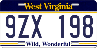 WV license plate 9ZX198