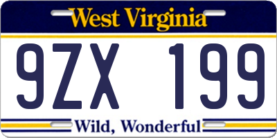 WV license plate 9ZX199