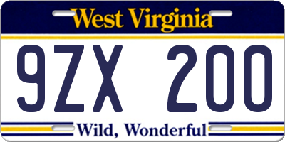 WV license plate 9ZX200