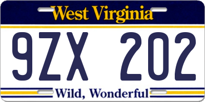 WV license plate 9ZX202