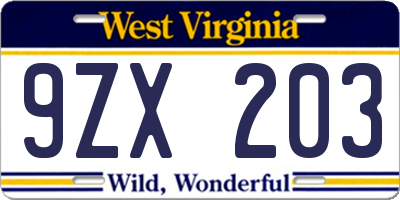WV license plate 9ZX203
