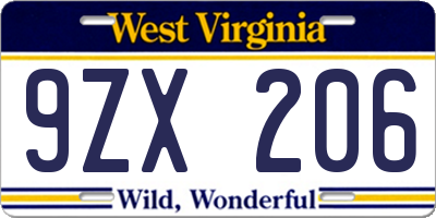 WV license plate 9ZX206