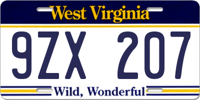 WV license plate 9ZX207