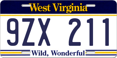 WV license plate 9ZX211