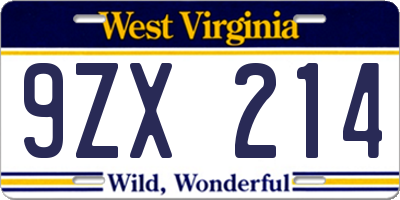 WV license plate 9ZX214