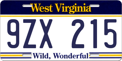 WV license plate 9ZX215