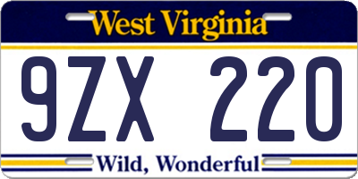 WV license plate 9ZX220