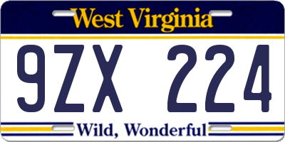 WV license plate 9ZX224