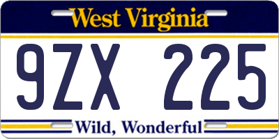 WV license plate 9ZX225