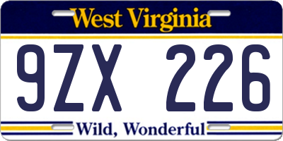 WV license plate 9ZX226