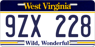 WV license plate 9ZX228