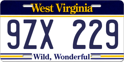 WV license plate 9ZX229