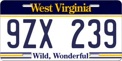 WV license plate 9ZX239