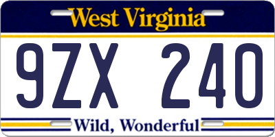 WV license plate 9ZX240