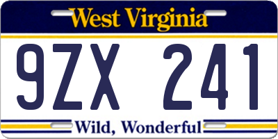WV license plate 9ZX241