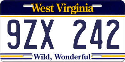 WV license plate 9ZX242