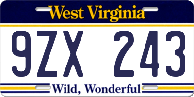 WV license plate 9ZX243