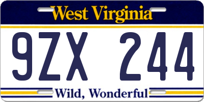 WV license plate 9ZX244