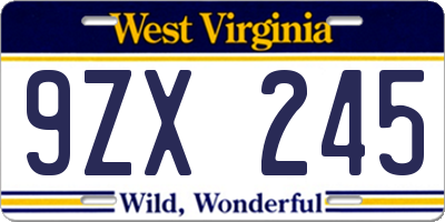 WV license plate 9ZX245