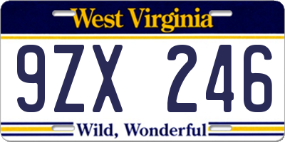 WV license plate 9ZX246