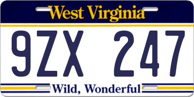 WV license plate 9ZX247