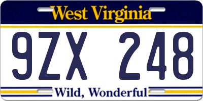 WV license plate 9ZX248