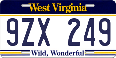 WV license plate 9ZX249
