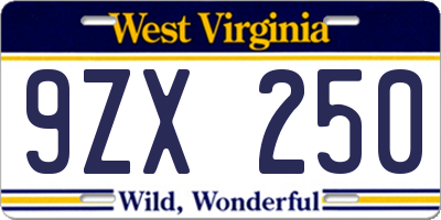 WV license plate 9ZX250