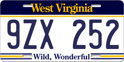 WV license plate 9ZX252