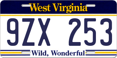 WV license plate 9ZX253