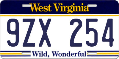 WV license plate 9ZX254