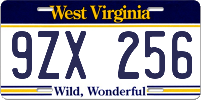 WV license plate 9ZX256