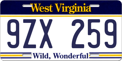 WV license plate 9ZX259