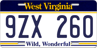 WV license plate 9ZX260
