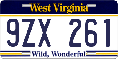 WV license plate 9ZX261