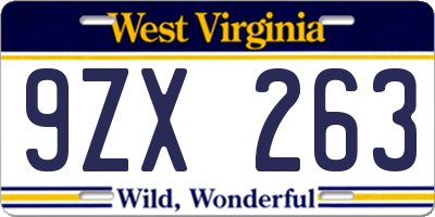 WV license plate 9ZX263