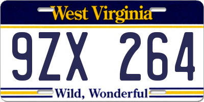 WV license plate 9ZX264