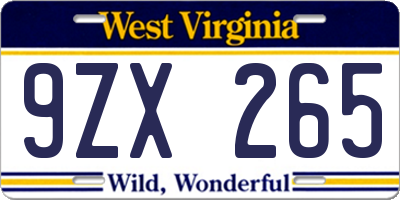 WV license plate 9ZX265