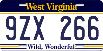 WV license plate 9ZX266