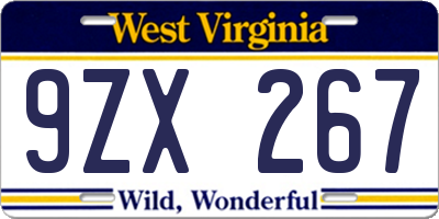 WV license plate 9ZX267