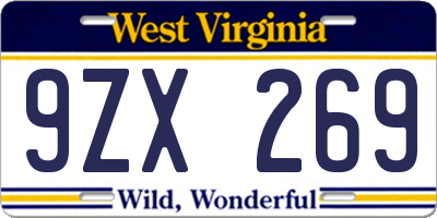 WV license plate 9ZX269