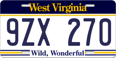 WV license plate 9ZX270