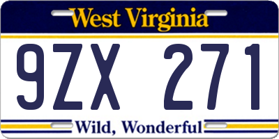 WV license plate 9ZX271