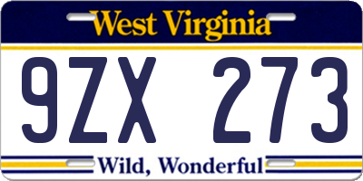 WV license plate 9ZX273