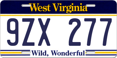WV license plate 9ZX277