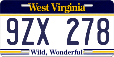 WV license plate 9ZX278