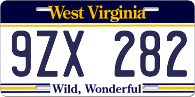 WV license plate 9ZX282