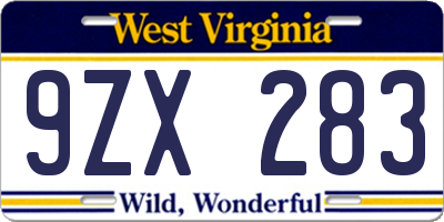 WV license plate 9ZX283